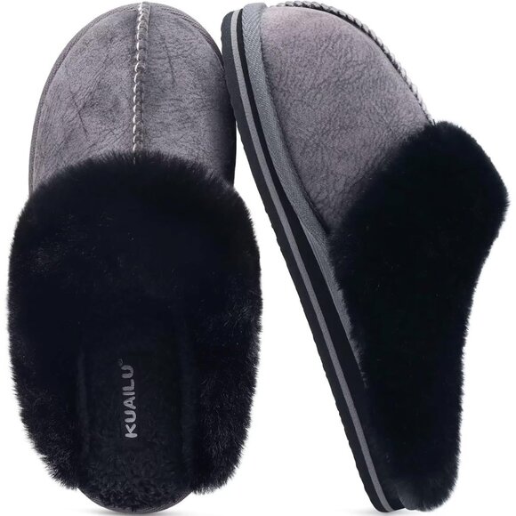 🆕Women Black Suede Fluff Dual Memory Foam Arch Support Warm Scuff Slipper - Picture 9 of 9